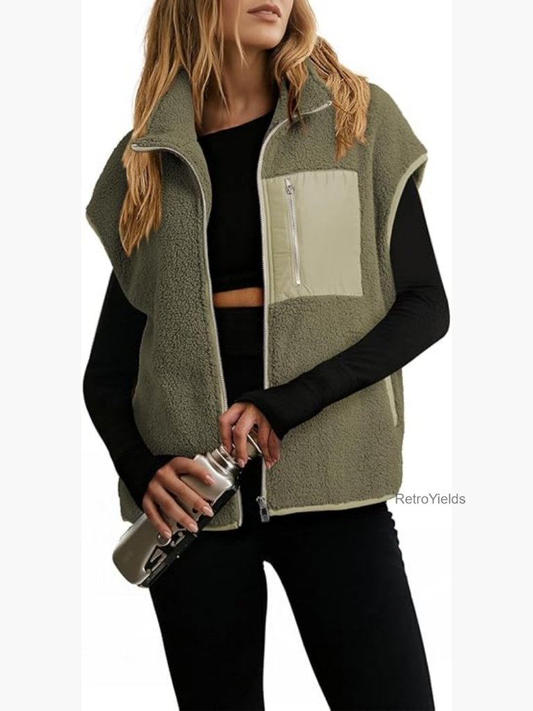 Sleeveless Sherpa Fleece Zip Up Vest For Women